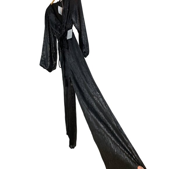 BTFL-Life Black Sequin Wide-Leg Jumpsuit M Poof Sleeves Fully Lined RV10313 NWT - Picture 7 of 15